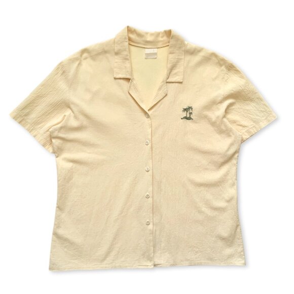 Vintage Butter Yellow Camp Collar Button Up Short Sleeve Shirt Prep Coastal Boho - Picture 3 of 9